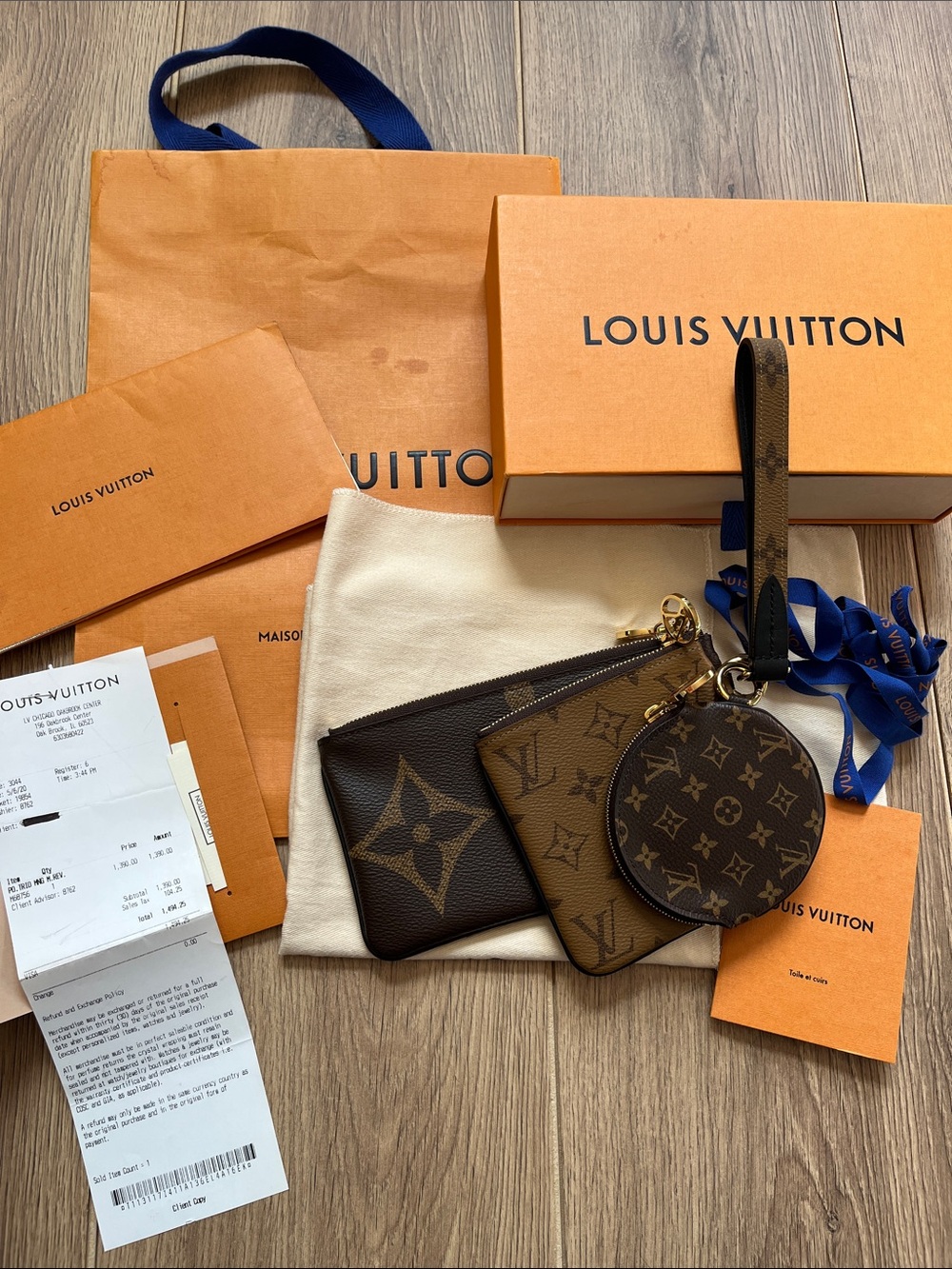 4 piece set Louis Vuitton Trio Reverse Monogram Pouches & Strap Box Bag Receipt - Picture 2 of 13